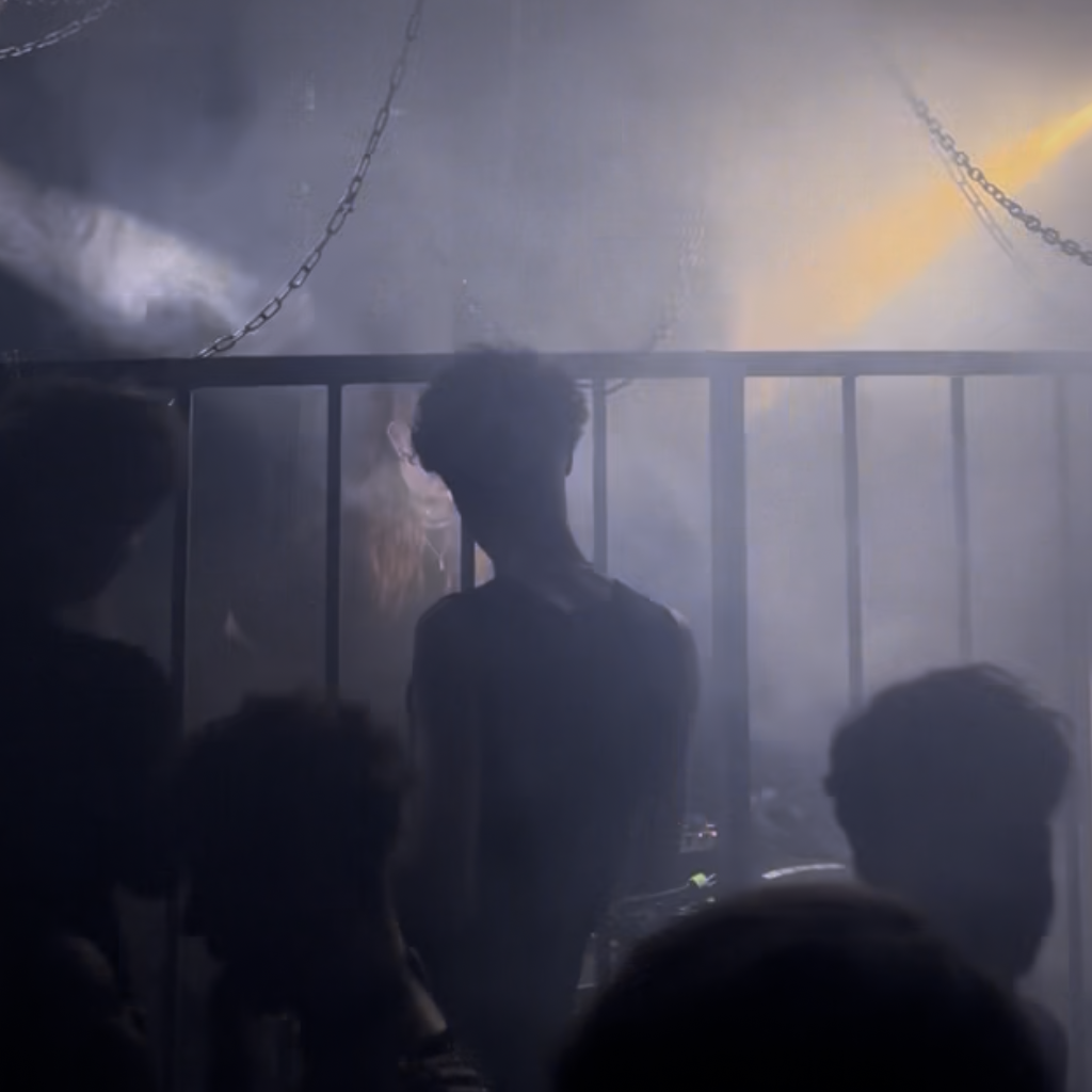 Abstract blue laser lights in fog